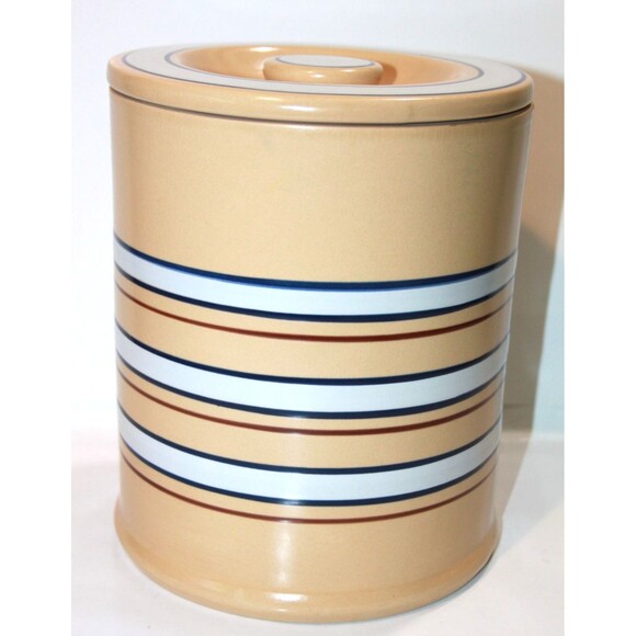 Target Other - Home Yellow Ware Banded Canister Lid Blue White Stripe Storage Farmhouse 9”